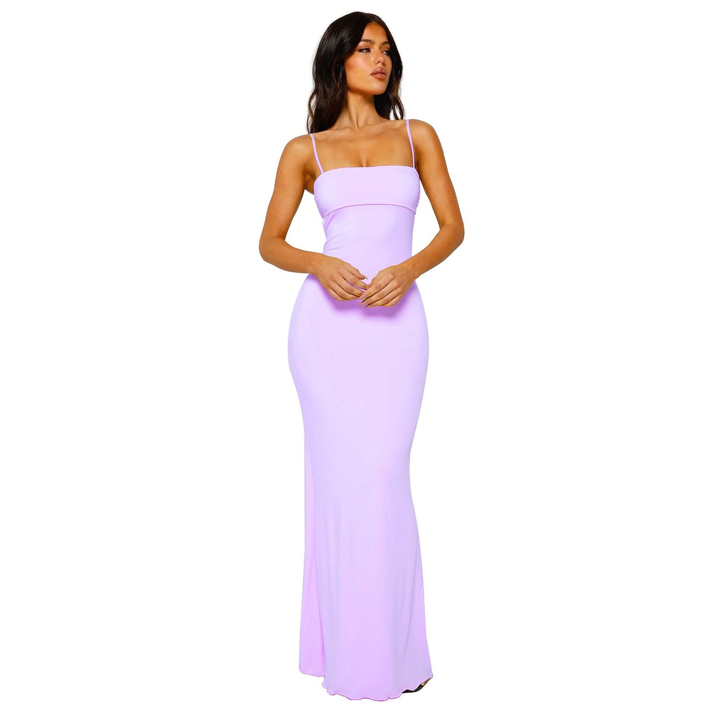 Sexy, form-fitting backless halter solid color dress
