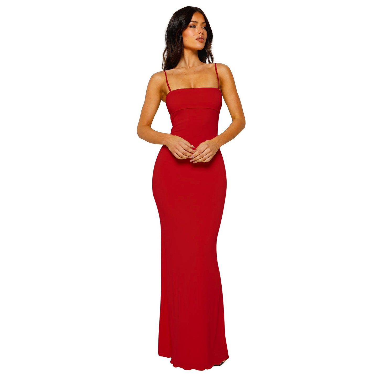 Sexy, form-fitting backless halter solid color dress