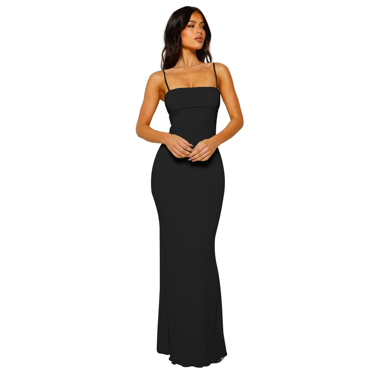 Sexy, form-fitting backless halter solid color dress