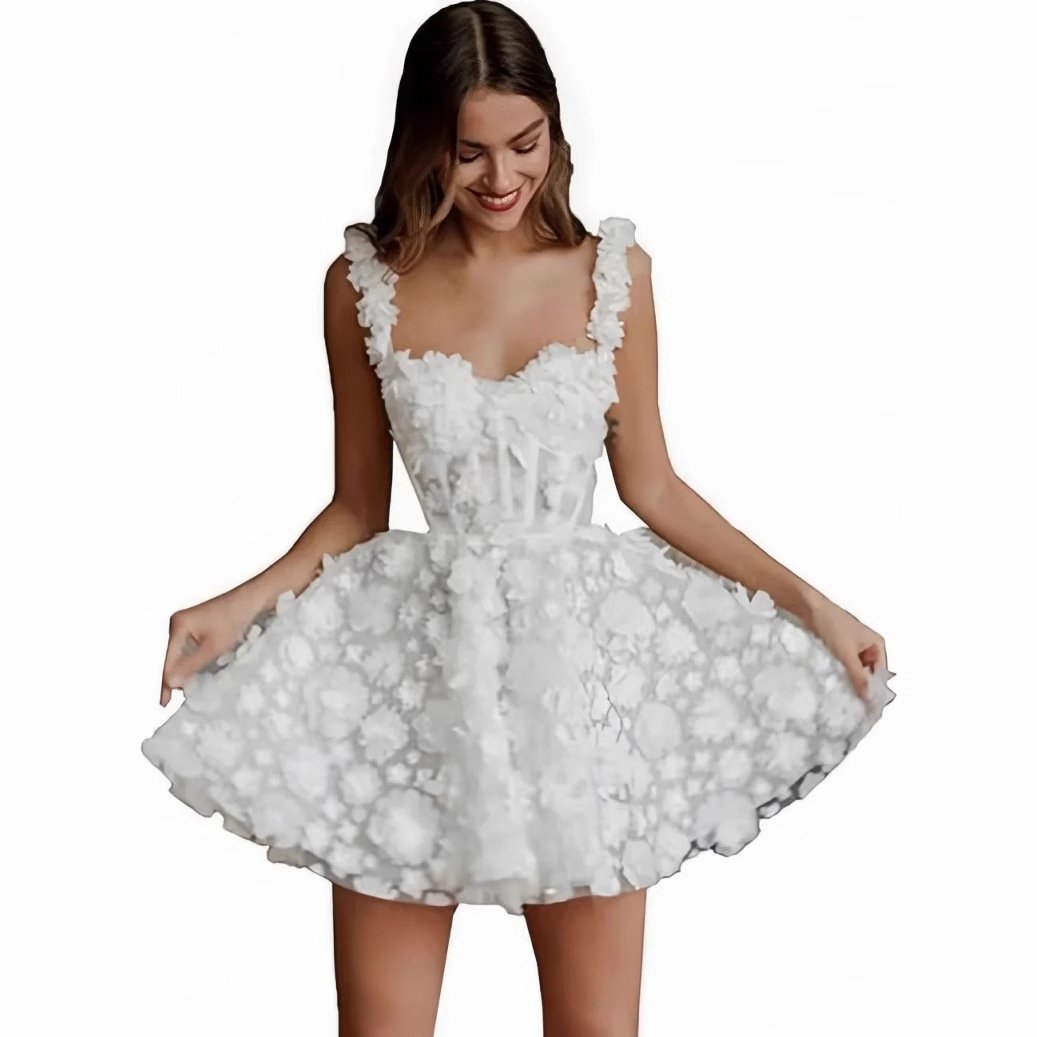 Short suspender wedding dress