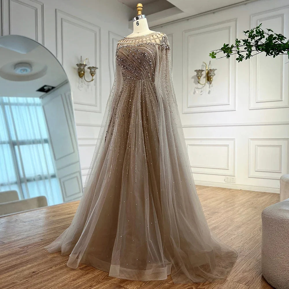 Gulf Arabia Pink Beaded Evening Dress Luxury Caramel Formal Occasion Wedding Party Gown Serene Hill 2025 GLA72994 Customized