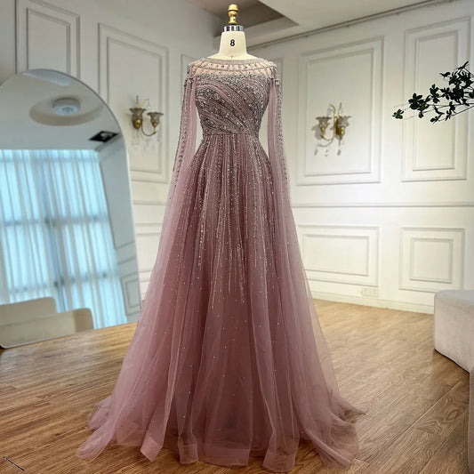 Gulf Arabia Pink Beaded Evening Dress Luxury Caramel Formal Occasion Wedding Party Gown Serene Hill 2025 GLA72994 Customized