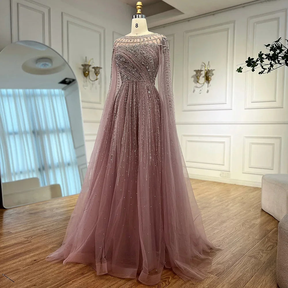 Gulf Arabia Pink Beaded Evening Dress Luxury Caramel Formal Occasion Wedding Party Gown Serene Hill 2025 GLA72994 Customized