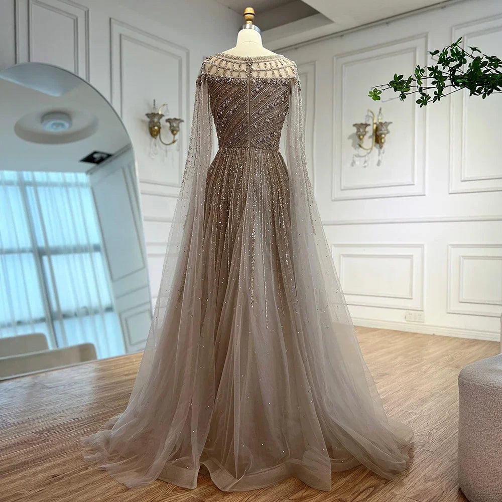 Gulf Arabia Pink Beaded Evening Dress Luxury Caramel Formal Occasion Wedding Party Gown Serene Hill 2025 GLA72994 Customized