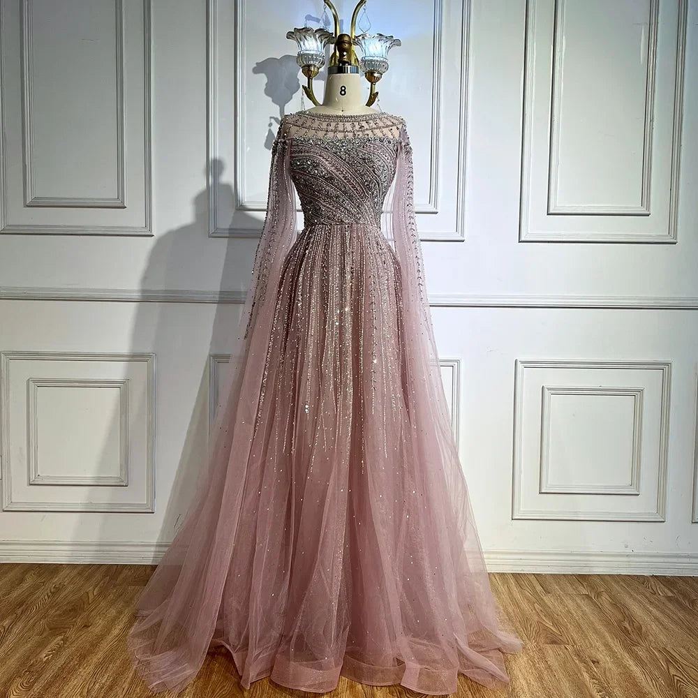 Gulf Arabia Pink Beaded Evening Dress Luxury Caramel Formal Occasion Wedding Party Gown Serene Hill 2025 GLA72994 Customized