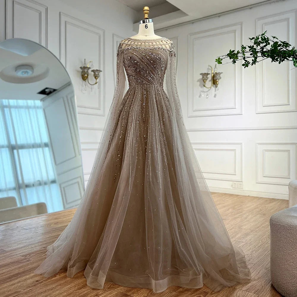 Gulf Arabia Pink Beaded Evening Dress Luxury Caramel Formal Occasion Wedding Party Gown Serene Hill 2025 GLA72994 Customized