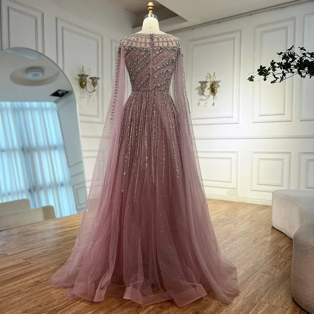 Gulf Arabia Pink Beaded Evening Dress Luxury Caramel Formal Occasion Wedding Party Gown Serene Hill 2025 GLA72994 Customized