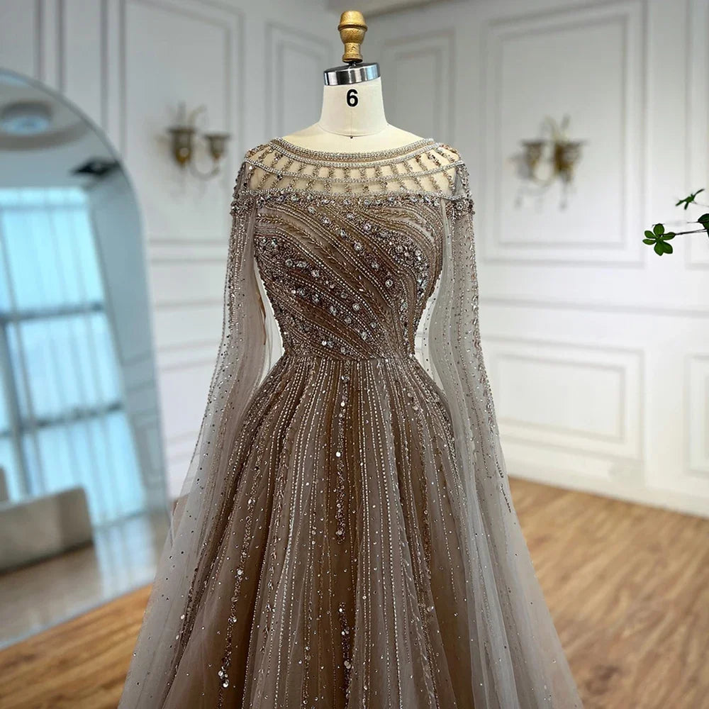 Gulf Arabia Pink Beaded Evening Dress Luxury Caramel Formal Occasion Wedding Party Gown Serene Hill 2025 GLA72994 Customized