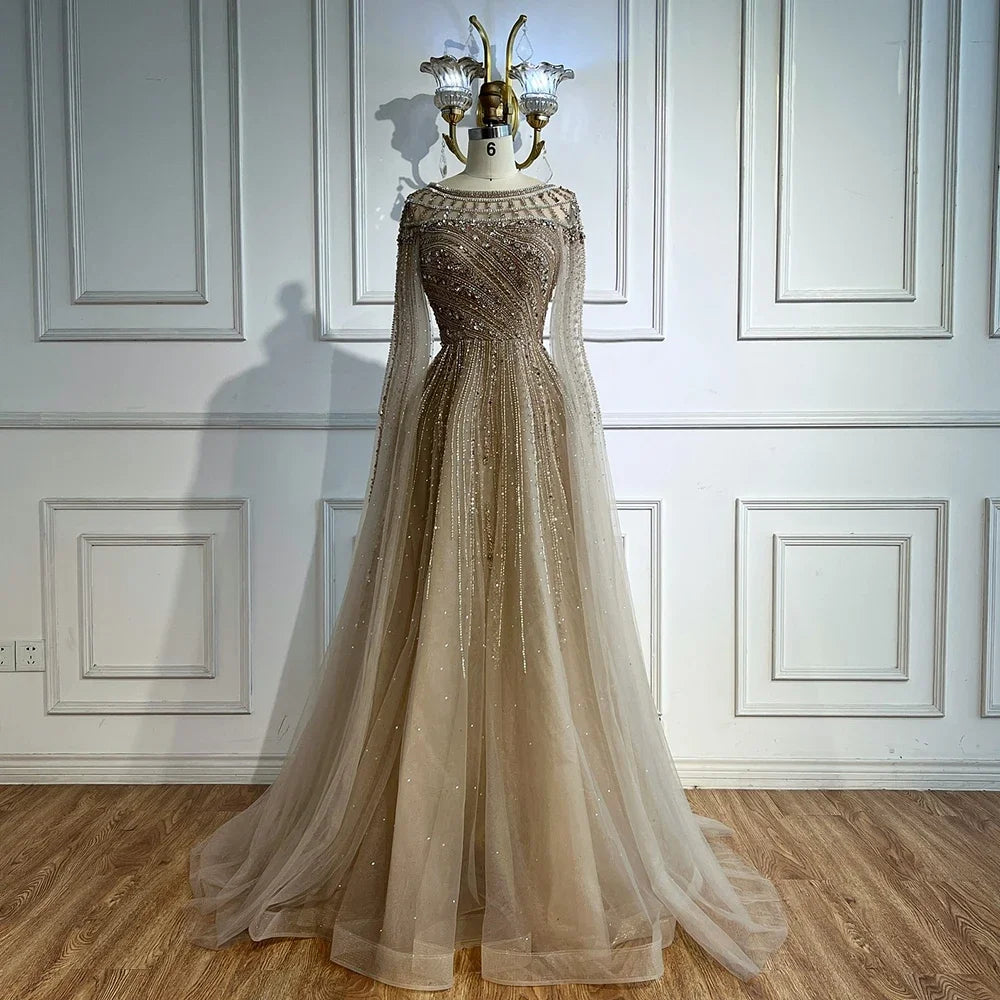 Gulf Arabia Pink Beaded Evening Dress Luxury Caramel Formal Occasion Wedding Party Gown Serene Hill 2025 GLA72994 Customized