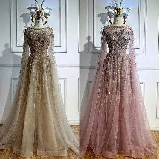 Gulf Arabia Pink Beaded Evening Dress Luxury Caramel Formal Occasion Wedding Party Gown Serene Hill 2025 GLA72994 Customized