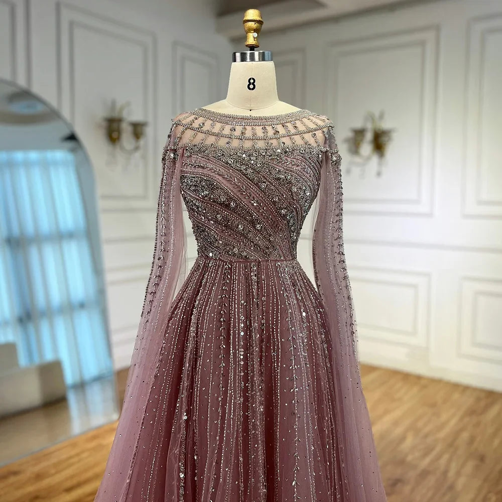 Gulf Arabia Pink Beaded Evening Dress Luxury Caramel Formal Occasion Wedding Party Gown Serene Hill 2025 GLA72994 Customized